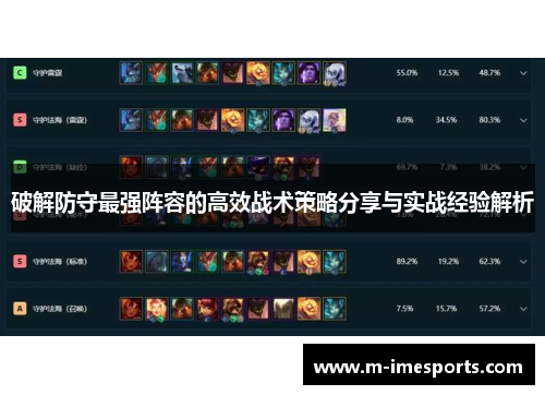破解防守最强阵容的高效战术策略分享与实战经验解析