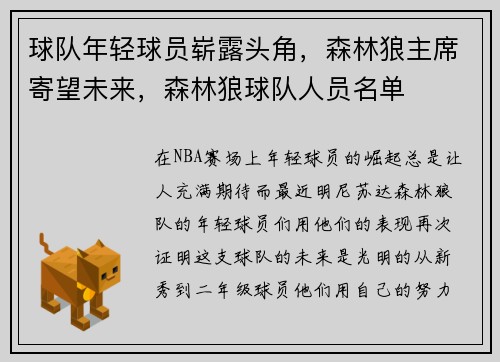 球队年轻球员崭露头角，森林狼主席寄望未来，森林狼球队人员名单