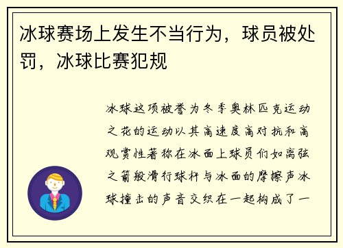 冰球赛场上发生不当行为，球员被处罚，冰球比赛犯规