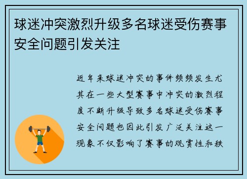 球迷冲突激烈升级多名球迷受伤赛事安全问题引发关注