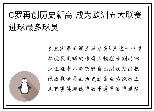 C罗再创历史新高 成为欧洲五大联赛进球最多球员